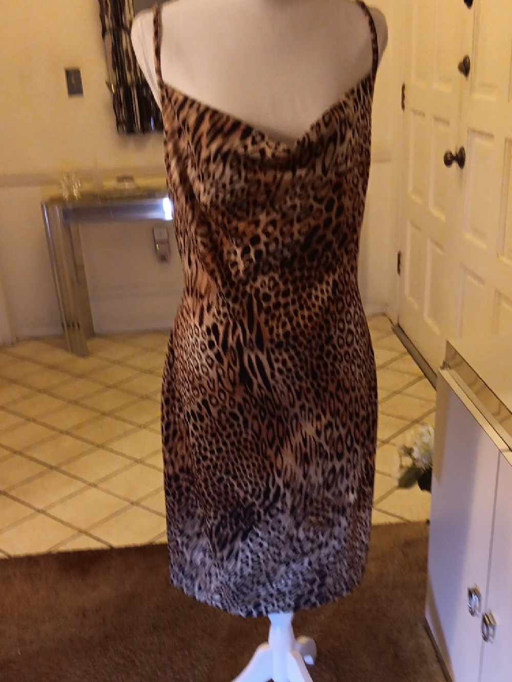 Source Unknown Brown Leopard-Print Midi Slip Dress